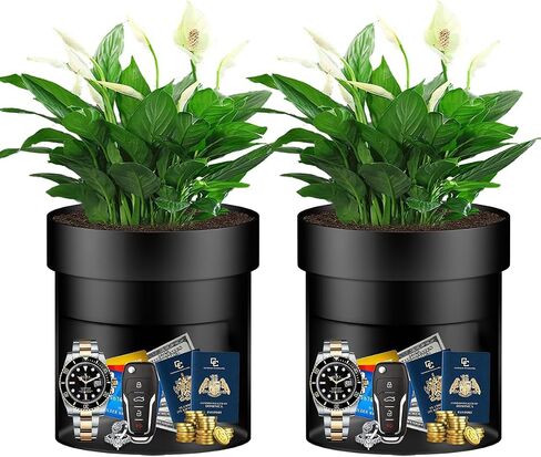 Sdstone Fireresistant Waterproof Flower Pot Diversion Safe with Key Lock,Stainless Steel Secret Hidden Safe,Perfect for Hiding The Valuables Inside (Black) Plants Not Include in Kuwait