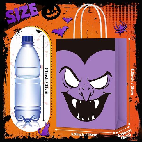 24 Pcs Halloween Treat Bags Halloween Paper Gift Bags with Handles Candy Bags Goodie Bags for Holiday Treats Snacks Kids Halloween Party Favors Supplies (Vivid Style) in Saudi Arabia