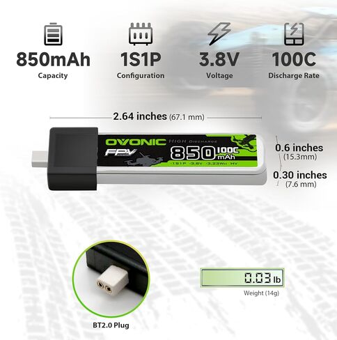 Ovonic 3.8v Voltage100c 850mAh 1S1p Lipo بطارية Lipo مع BT2.0 HV LIPO [4 بطاريات في حزمة واحدة] in Saudi Arabia