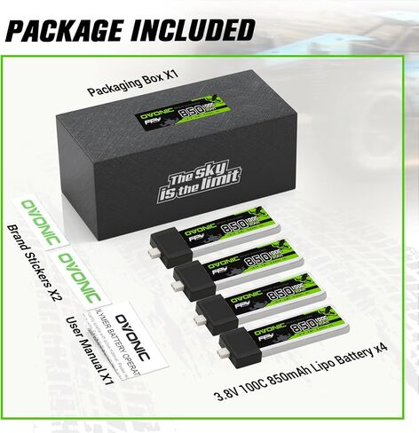 Ovonic 3.8v Voltage100c 850mAh 1S1p Lipo بطارية Lipo مع BT2.0 HV LIPO [4 بطاريات في حزمة واحدة] in Saudi Arabia