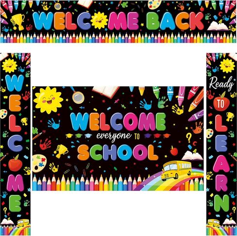 AIBIIN 4Pcs Back to School Banner Decorations, Welcome Back Ready to Learn Proch Sign Backdrop for Pre School Kindergarten Primary Classroom Party Decorations in Saudi Arabia