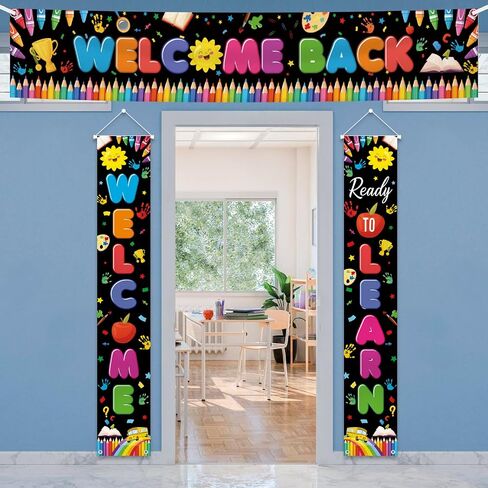 AIBIIN 4Pcs Back to School Banner Decorations, Welcome Back Ready to Learn Proch Sign Backdrop for Pre School Kindergarten Primary Classroom Party Decorations in Saudi Arabia