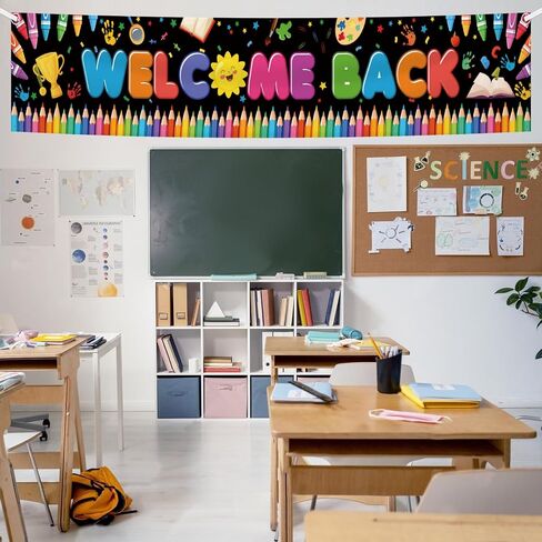 AIBIIN 4Pcs Back to School Banner Decorations, Welcome Back Ready to Learn Proch Sign Backdrop for Pre School Kindergarten Primary Classroom Party Decorations in Saudi Arabia