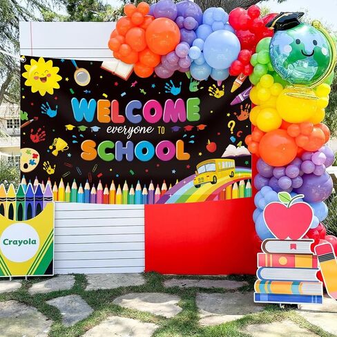 AIBIIN 4Pcs Back to School Banner Decorations, Welcome Back Ready to Learn Proch Sign Backdrop for Pre School Kindergarten Primary Classroom Party Decorations in Saudi Arabia