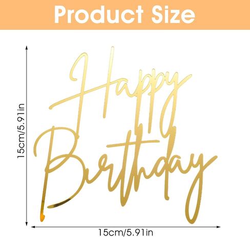 1PCS Gold Happy Birthday Cake Topper, Acrylic Happy Birthday Cake Sign Party Decorations Cupcake Toppers for Anniversary, Bridal Shower, Party Desserts Pastries Supplies​ in Saudi Arabia