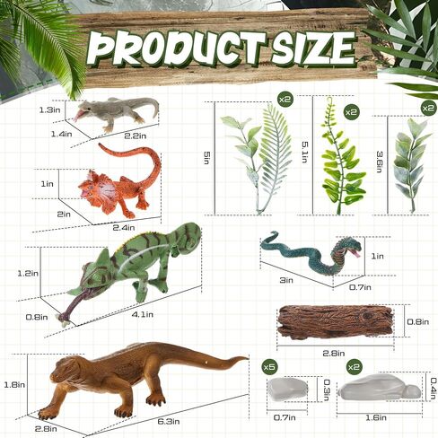 19PCS كعكة الزواحف أعلى القبعات Safari حيوانات كعكة الديكورات السحلية الاصطناعية طراز الأفعى ورقة الحجر شجرة الجذع مجموعة الزواحف زخرفة لعيد الميلاد استحمام الطفل لوازم حفلة الطرف in Kuwait