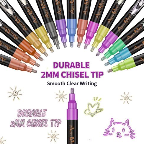 Aen Art Double Line Markers Outline Pens, Squiggles Shimmer Outline Marker Set, 16 Colors Doodle Shimmer Pen for Drawing, Making Card, Craft Project in Saudi Arabia