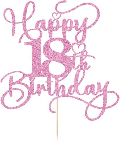 Pink Happy 18th Birthday Cake Topper 1pcs Glitter Cake Topper for eighteen Birthday/Anniversary Theme Party Cake Decorations Supplies in Saudi Arabia