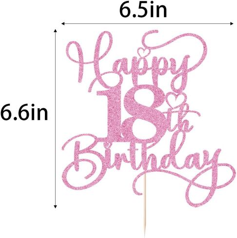 Pink Happy 18th Birthday Cake Topper 1pcs Glitter Cake Topper for eighteen Birthday/Anniversary Theme Party Cake Decorations Supplies in Saudi Arabia