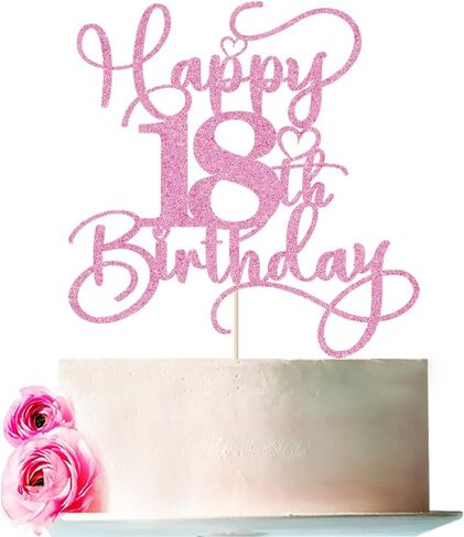 Pink Happy 18th Birthday Cake Topper 1pcs Glitter Cake Topper for eighteen Birthday/Anniversary Theme Party Cake Decorations Supplies in Saudi Arabia