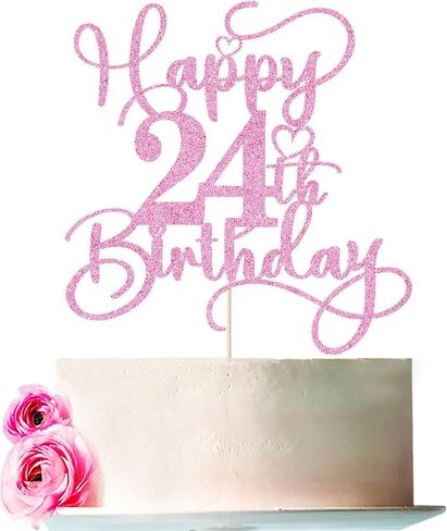 Pink Happy 18th Birthday Cake Topper 1pcs Glitter Cake Topper for eighteen Birthday/Anniversary Theme Party Cake Decorations Supplies in Saudi Arabia