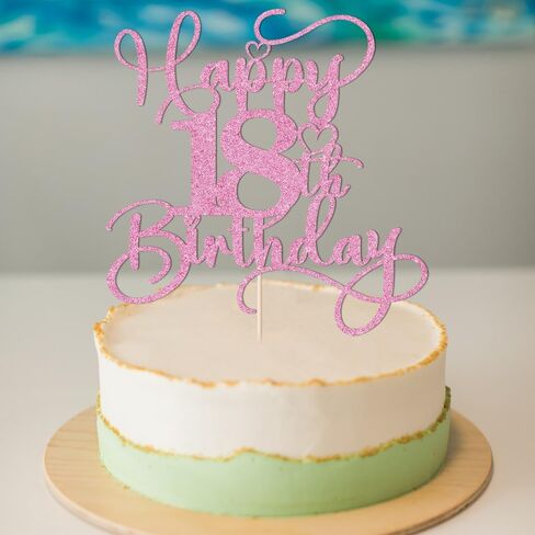 Pink Happy 18th Birthday Cake Topper 1pcs Glitter Cake Topper for eighteen Birthday/Anniversary Theme Party Cake Decorations Supplies in Saudi Arabia
