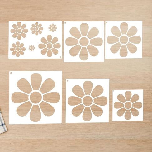6 PCS Daisy Stencils للطلاء من زهرة الإستنسل القابلة لإعادة الاستخدام الرسم للطلاء للطلاء على القماش الخشب بطاقة الحائط الورق الحرف ، 11.8 بوصة in Kuwait