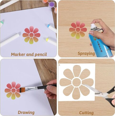 6 PCS Daisy Stencils للطلاء من زهرة الإستنسل القابلة لإعادة الاستخدام الرسم للطلاء للطلاء على القماش الخشب بطاقة الحائط الورق الحرف ، 11.8 بوصة in Kuwait