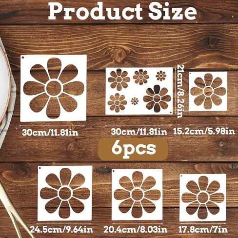 6 PCS Daisy Stencils للطلاء من زهرة الإستنسل القابلة لإعادة الاستخدام الرسم للطلاء للطلاء على القماش الخشب بطاقة الحائط الورق الحرف ، 11.8 بوصة in Kuwait