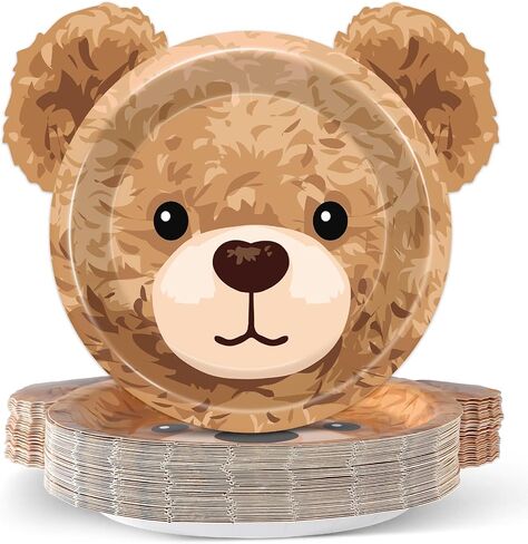 48PCS Bear Shaped Paper Plates Brown Bear Party Supplies We Can Bearly Wait Baby Shower Tableware Brown Theme Dessert Plates for Boys Girls Birthday Baby Shower Gender Reveal Party Decoration in Saudi Arabia