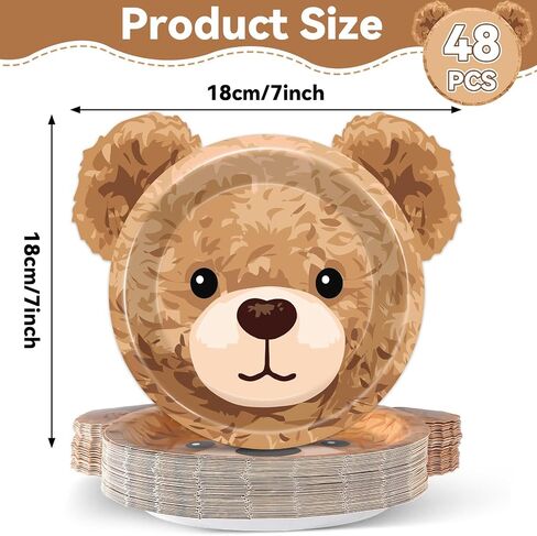 48PCS Bear Shaped Paper Plates Brown Bear Party Supplies We Can Bearly Wait Baby Shower Tableware Brown Theme Dessert Plates for Boys Girls Birthday Baby Shower Gender Reveal Party Decoration in Saudi Arabia