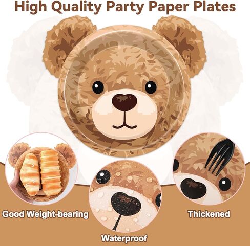 48PCS Bear Shaped Paper Plates Brown Bear Party Supplies We Can Bearly Wait Baby Shower Tableware Brown Theme Dessert Plates for Boys Girls Birthday Baby Shower Gender Reveal Party Decoration in Saudi Arabia