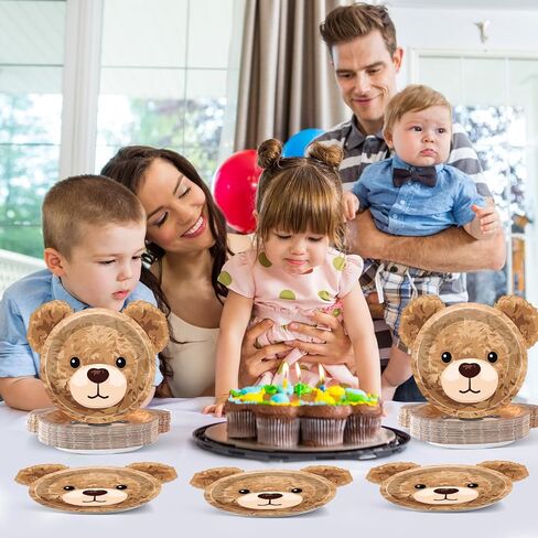 48PCS Bear Shaped Paper Plates Brown Bear Party Supplies We Can Bearly Wait Baby Shower Tableware Brown Theme Dessert Plates for Boys Girls Birthday Baby Shower Gender Reveal Party Decoration in Saudi Arabia
