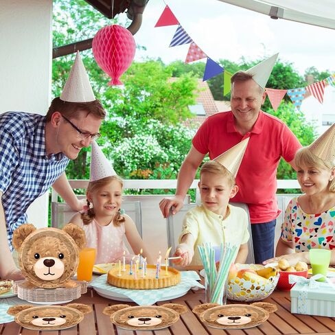 48PCS Bear Shaped Paper Plates Brown Bear Party Supplies We Can Bearly Wait Baby Shower Tableware Brown Theme Dessert Plates for Boys Girls Birthday Baby Shower Gender Reveal Party Decoration in Saudi Arabia