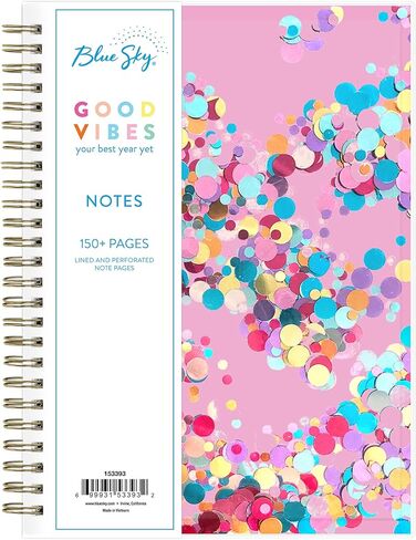 Blue Sky Good Vibes Notebook, 160 Lined And Perforated Pages, 5.75" x 8.5", Gold Durable Twin Wire Binding, Flexible Glitter Shaker Cover, Party Dots Pink in Saudi Arabia
