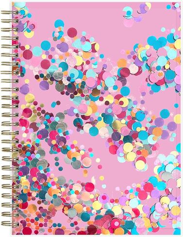 Blue Sky Good Vibes Notebook, 160 Lined And Perforated Pages, 5.75" x 8.5", Gold Durable Twin Wire Binding, Flexible Glitter Shaker Cover, Party Dots Pink in Saudi Arabia