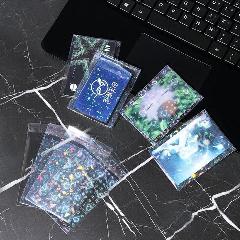 200pcs Laser Photocard Sleeves, Holographic Flashing Photo Card Sleeve, 2.56x3.54in PVC Free Acid Free Overlay Laminating Self Adhesive Film Photocard Idol Bank Trading Cards ID Door Protector in Saudi Arabia