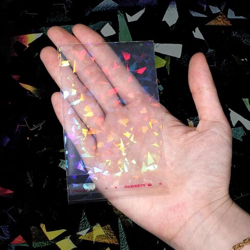 200pcs Laser Photocard Sleeves, Holographic Flashing Photo Card Sleeve, 2.56x3.54in PVC Free Acid Free Overlay Laminating Self Adhesive Film Photocard Idol Bank Trading Cards ID Door Protector in Saudi Arabia
