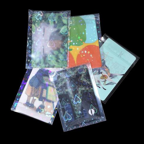200pcs Laser Photocard Sleeves, Holographic Flashing Photo Card Sleeve, 2.56x3.54in PVC Free Acid Free Overlay Laminating Self Adhesive Film Photocard Idol Bank Trading Cards ID Door Protector in Saudi Arabia