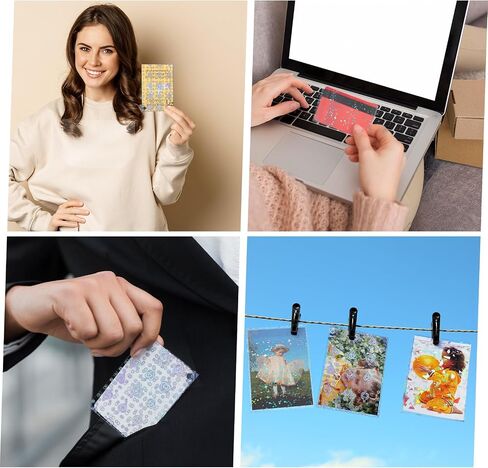 200pcs Laser Photocard Sleeves, Holographic Flashing Photo Card Sleeve, 2.56x3.54in PVC Free Acid Free Overlay Laminating Self Adhesive Film Photocard Idol Bank Trading Cards ID Door Protector in Saudi Arabia