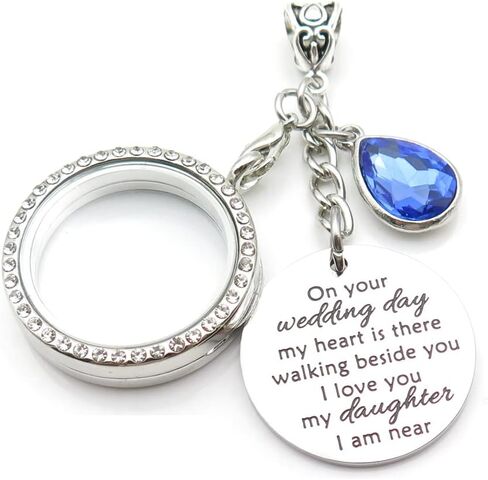 IDLAN Wedding Bouquet Locket Charm - Rhinestone Photo Memorial Bridal Bouquet Keepsake - Something Blue in Saudi Arabia