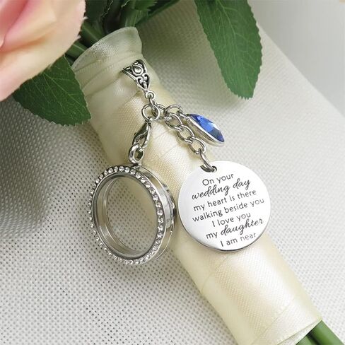 IDLAN Wedding Bouquet Locket Charm - Rhinestone Photo Memorial Bridal Bouquet Keepsake - Something Blue in Saudi Arabia