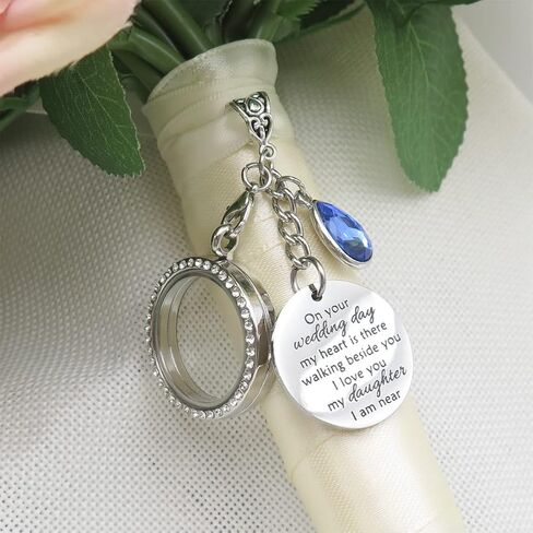 IDLAN Wedding Bouquet Locket Charm - Rhinestone Photo Memorial Bridal Bouquet Keepsake - Something Blue in Saudi Arabia