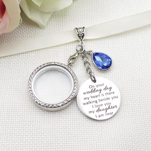 IDLAN Wedding Bouquet Locket Charm - Rhinestone Photo Memorial Bridal Bouquet Keepsake - Something Blue in Saudi Arabia