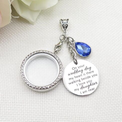 IDLAN Wedding Bouquet Locket Charm - Rhinestone Photo Memorial Bridal Bouquet Keepsake - Something Blue in Saudi Arabia