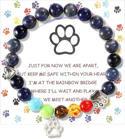 Memorial Bracelet for Dog Cat Loss, Paw Print Rainbow Bracelet with Card Pet Bridge Loss Sympathy Remembrance Gift Grieving Pet Owners Dog Memory Jewelry Gifts in Saudi Arabia