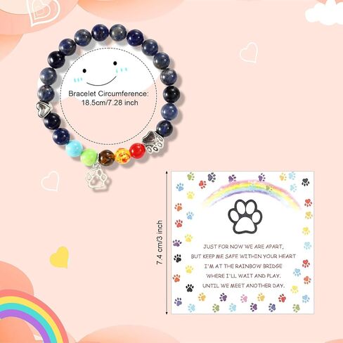 Memorial Bracelet for Dog Cat Loss, Paw Print Rainbow Bracelet with Card Pet Bridge Loss Sympathy Remembrance Gift Grieving Pet Owners Dog Memory Jewelry Gifts in Saudi Arabia