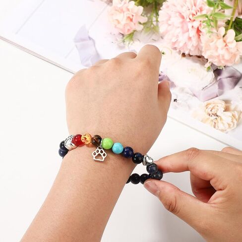 Memorial Bracelet for Dog Cat Loss, Paw Print Rainbow Bracelet with Card Pet Bridge Loss Sympathy Remembrance Gift Grieving Pet Owners Dog Memory Jewelry Gifts in Saudi Arabia