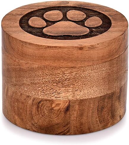 جرة الكلب acacia wood dog urn للرماد المصنوع يدويًا - الكفوف المنحوتة حرق جرة للحيوانات الأليفة للكلاب مربع خشبي التذكار (3.5 "× 3.5" × 2.5 ") in Saudi Arabia