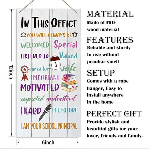 علامات ديكور المكتب الرئيسي، علامة حائط ملهمة، لوحة خشبية معلقة للديكور، زخرفة للمكتب الرئيسي للمدرسة، شماعة باب ريفية، هدية نهاية العام، هدية شكرًا لك على المبدأ in Kuwait