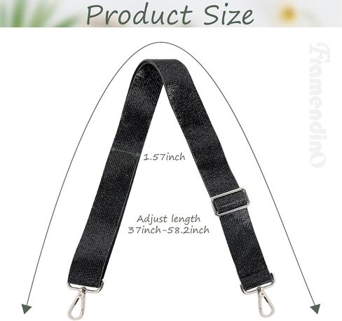 Framendino, 1 Pack Rhinestone Adjustable Purse Straps 1.5 Inch Wide Shoulder Belt Guitar Style Cross Body Bag Strap Replacement Crystal Handbag for Women (Silver) in Saudi Arabia
