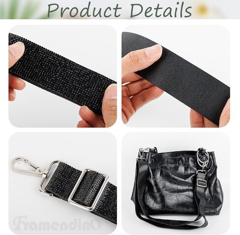 Framendino, 1 Pack Rhinestone Adjustable Purse Straps 1.5 Inch Wide Shoulder Belt Guitar Style Cross Body Bag Strap Replacement Crystal Handbag for Women (Silver) in Saudi Arabia