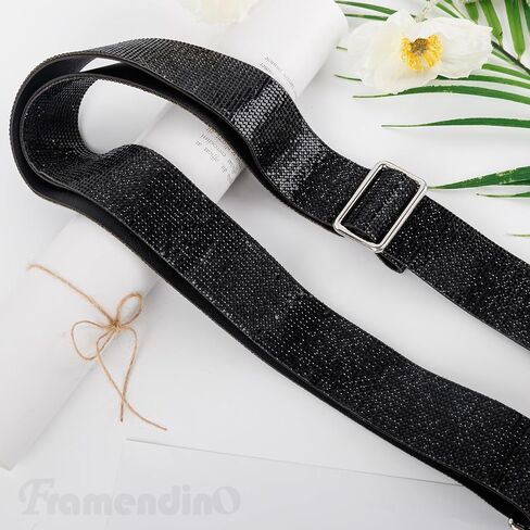 Framendino, 1 Pack Rhinestone Adjustable Purse Straps 1.5 Inch Wide Shoulder Belt Guitar Style Cross Body Bag Strap Replacement Crystal Handbag for Women (Silver) in Saudi Arabia