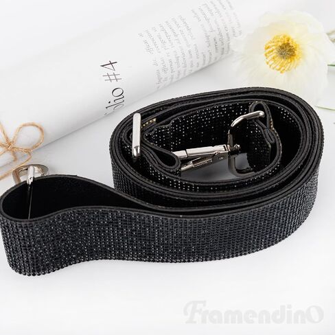 Framendino, 1 Pack Rhinestone Adjustable Purse Straps 1.5 Inch Wide Shoulder Belt Guitar Style Cross Body Bag Strap Replacement Crystal Handbag for Women (Silver) in Saudi Arabia