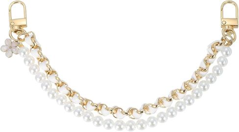 Uxcell 10.2 "Pearl Pres Double Chain ، سلسلة موسع المحفظة المعدنية ، مقبض الجلود PU استبدال سلسلة ، معصم سلسلة المحفظ in Saudi Arabia