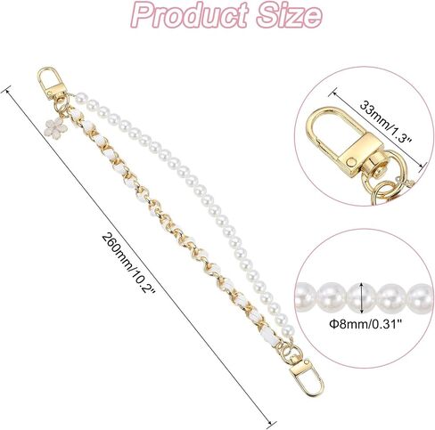 Uxcell 10.2 "Pearl Pres Double Chain ، سلسلة موسع المحفظة المعدنية ، مقبض الجلود PU استبدال سلسلة ، معصم سلسلة المحفظ in Saudi Arabia
