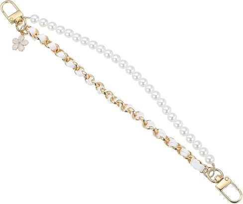 Uxcell 10.2 "Pearl Pres Double Chain ، سلسلة موسع المحفظة المعدنية ، مقبض الجلود PU استبدال سلسلة ، معصم سلسلة المحفظ in Saudi Arabia
