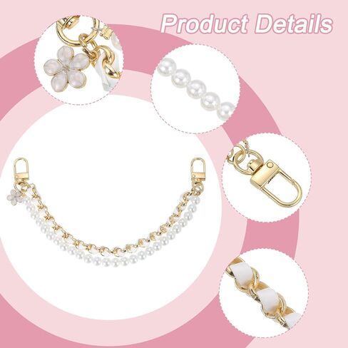 Uxcell 10.2 "Pearl Pres Double Chain ، سلسلة موسع المحفظة المعدنية ، مقبض الجلود PU استبدال سلسلة ، معصم سلسلة المحفظ in Saudi Arabia