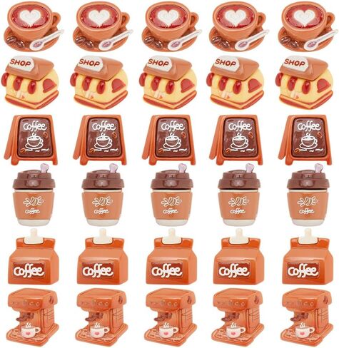 Sunnyclue 1 Box 36pcs 6 Styles Coffee Resin Charms Cute Cabochons Flatback bulk clotfulless sweet sweat charms for المجوهر in Saudi Arabia