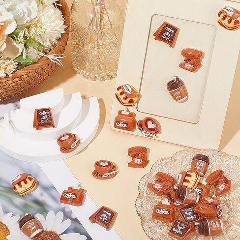 Sunnyclue 1 Box 36pcs 6 Styles Coffee Resin Charms Cute Cabochons Flatback bulk clotfulless sweet sweat charms for المجوهر in Saudi Arabia